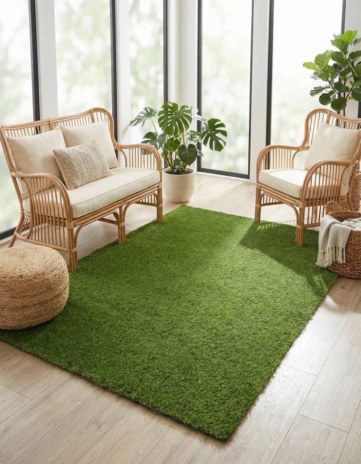 Detail image of 4' x 6'  Washable Grass Indoor / Outdoor Rug