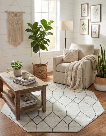 White Lattice Trellis Octagon Rug