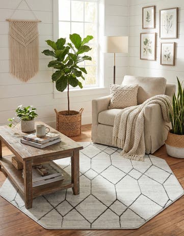 White Lattice Trellis Octagon Rug
