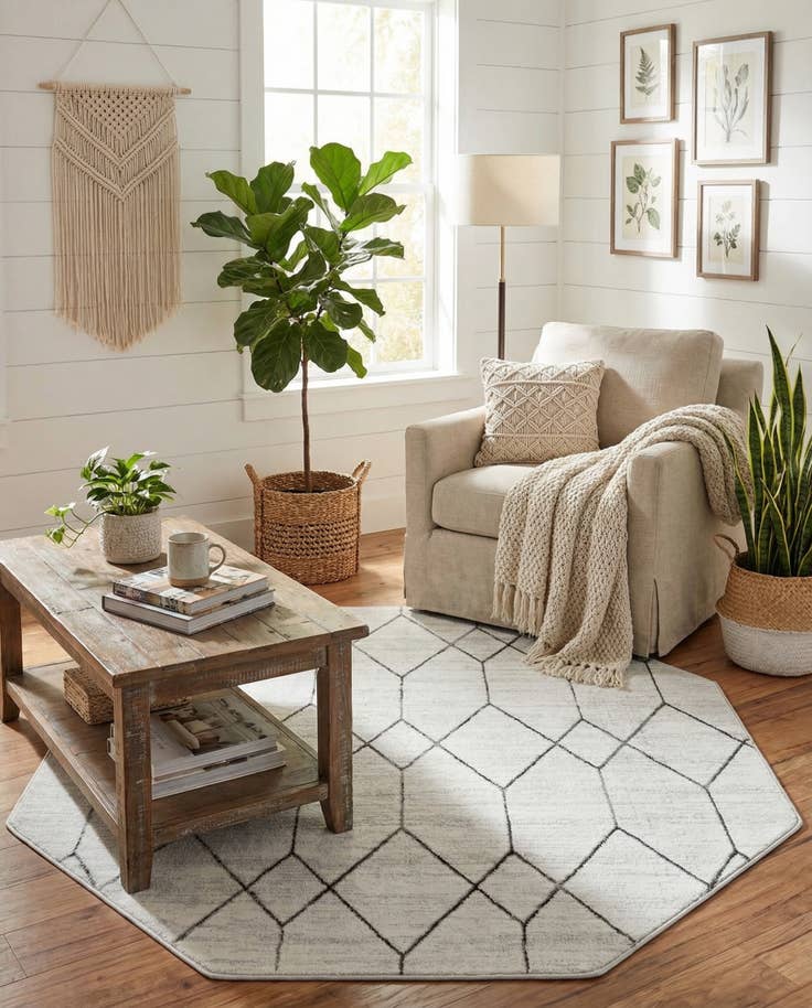 Detail image of 5' 3 x 5' 3 Lattice Trellis Octagon Rug