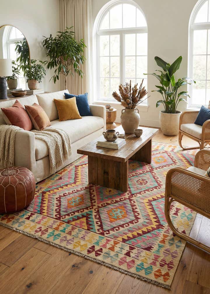 5' 1 x 6' 8 Hand Knotted Marok Kilim Rug