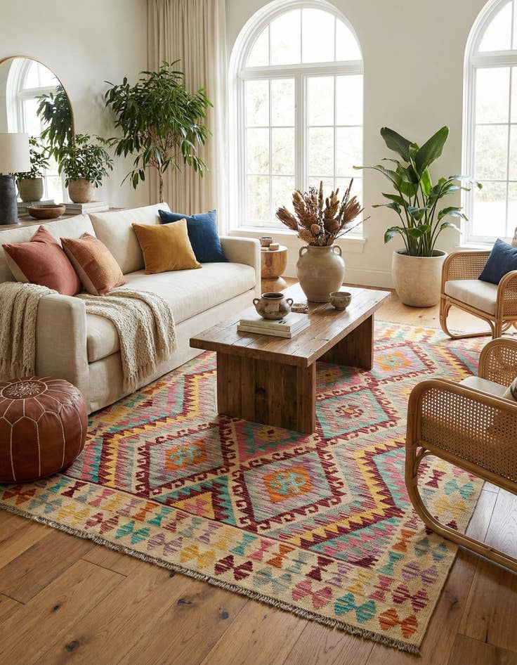 Detail image of 5' 1 x 6' 8  Hand Knotted Marok Kilim Rug