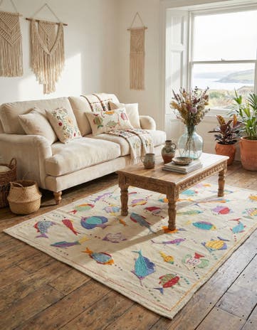 4' 2 x 5' 9 Hand Woven Kilim Suzani Wool Rug