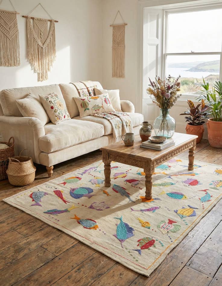 Detail image of 4' 2 x 5' 9  Hand Woven Kilim Suzani Wool Rug