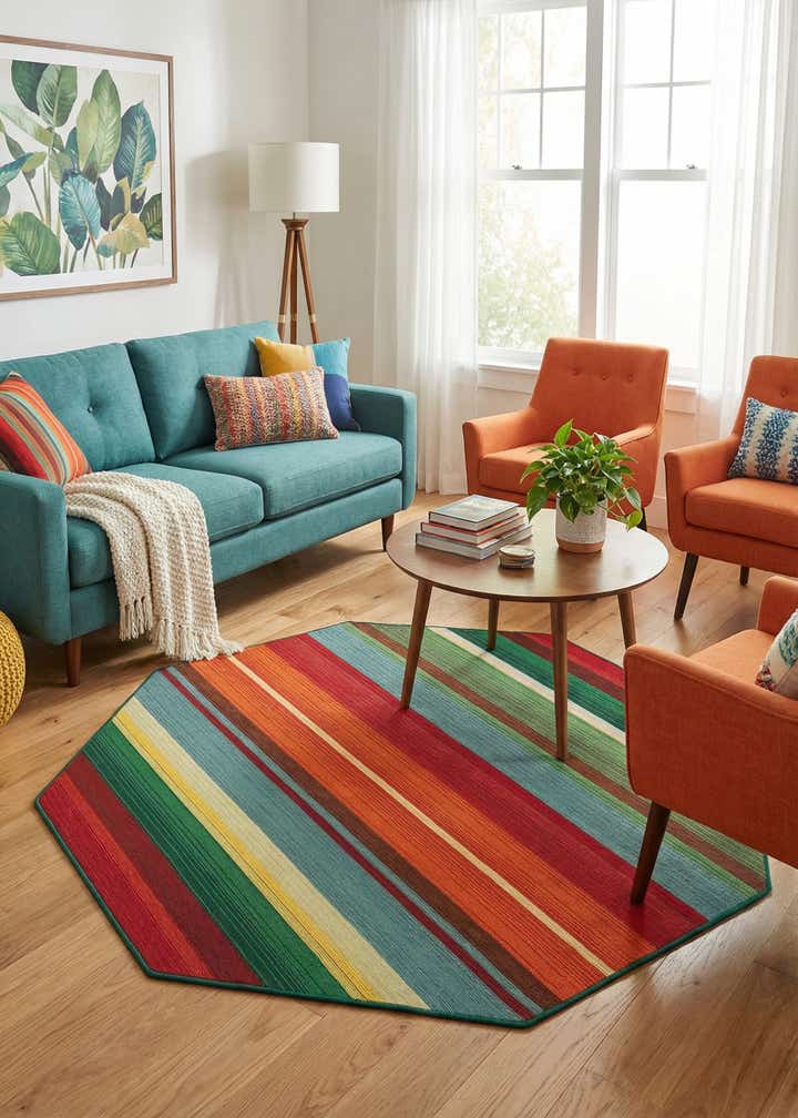 5' 3 x 5' 3 Easy-Clean Modern Indoor / Outdoor Octagon Rug