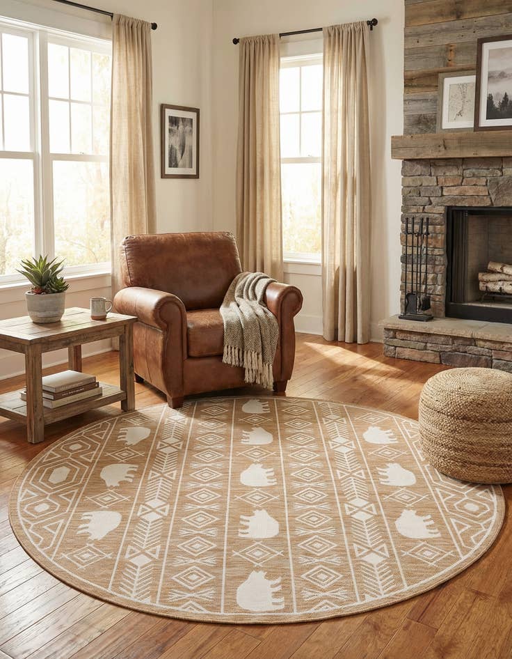 Detail image of 7' 10 x 7' 10  Washable Southwestern Indoor / Outdoor Round Rug