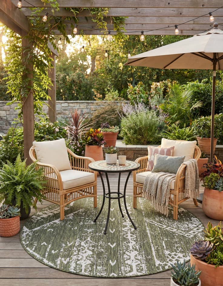 Detail image of  4' x 4'  Washable Bohemian Indoor / Outdoor Round Rug