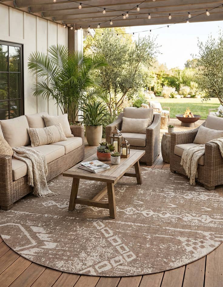 Detail image of  13' x 13'  Washable Bohemian Indoor / Outdoor Round Rug