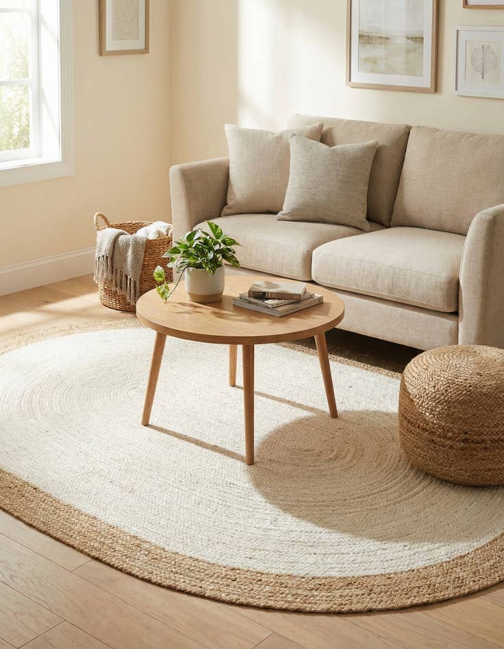 Detail image of 5' 1 x 8'  Hand Braided Jute Oval Rug