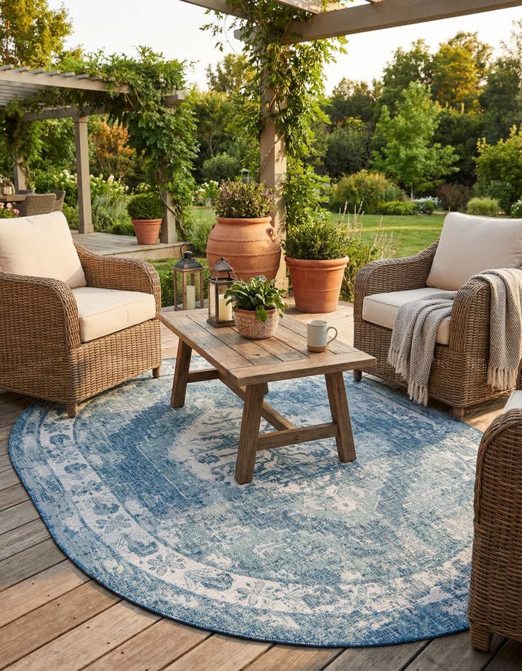Detail image of  7' 10 x 10'  Washable Traditional Indoor / Outdoor Oval Rug