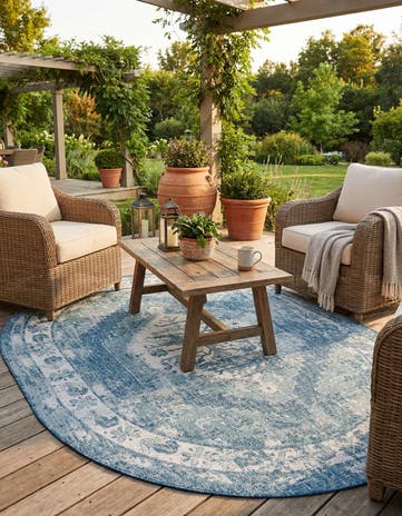 7' 10 x 10' Easy-Clean Traditional Indoor / Outdoor Oval Rug