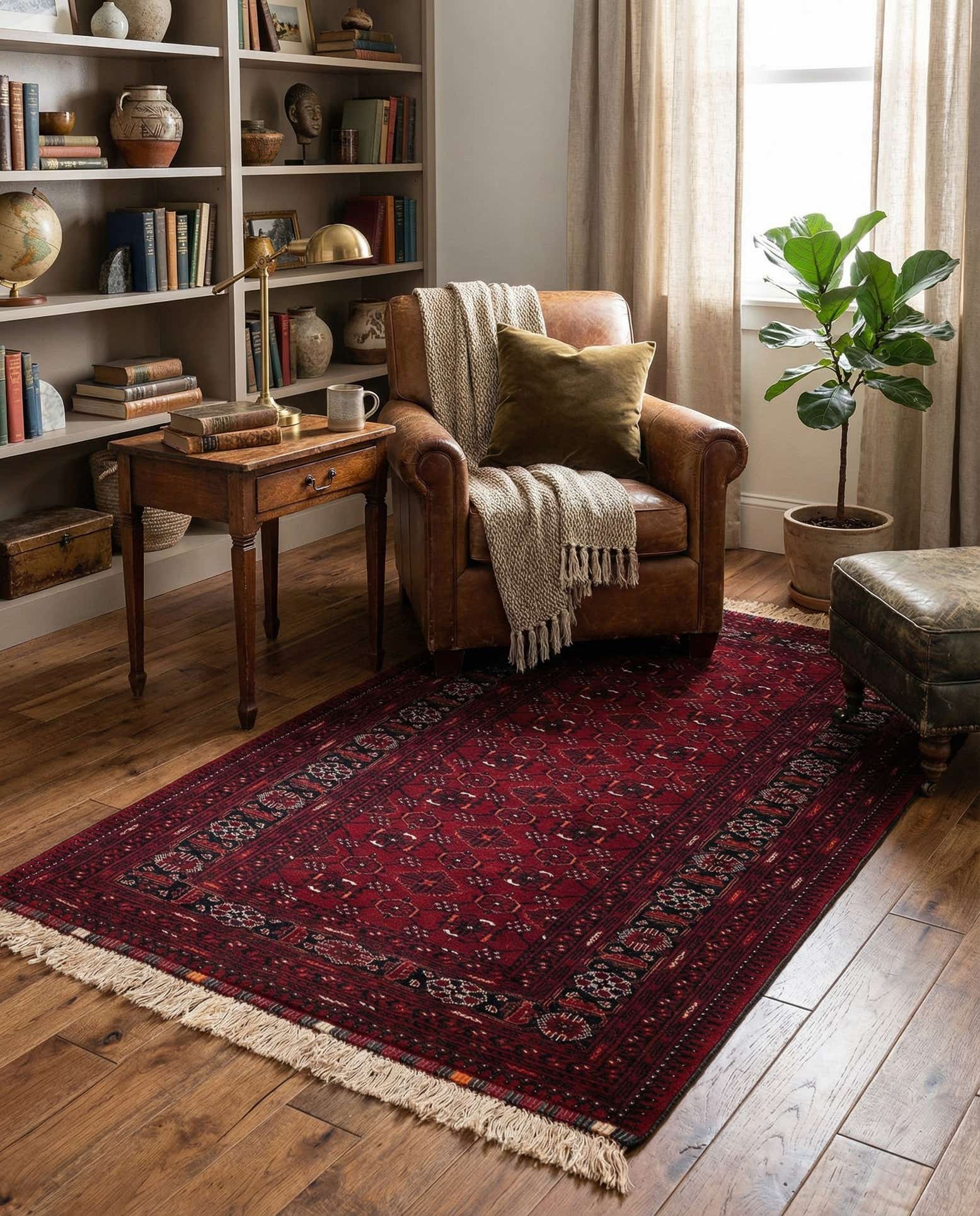 3' 6 x 6' 5 Hand Knotted Afghan Ersari Wool Rug