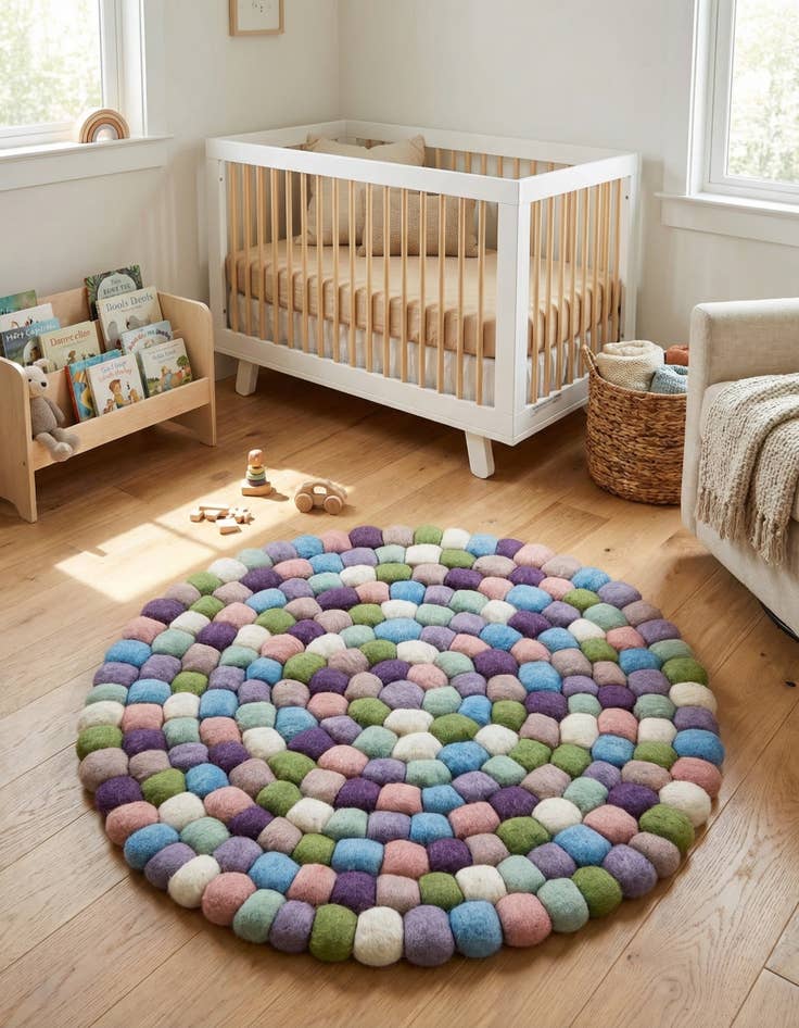 Detail image of 2' x 2' Felt Ball Wool Round Rug