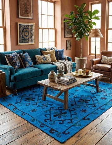 6' x 6' 9 Hand Woven Kilim Suzani Wool Square Rug