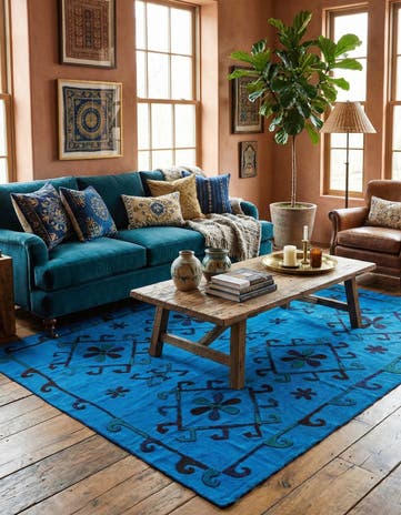 6' x 6' 9 Hand Woven Kilim Suzani Wool Square Rug