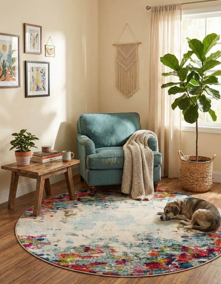 Detail image of  5' x 5'  Washable Theia Round Rug