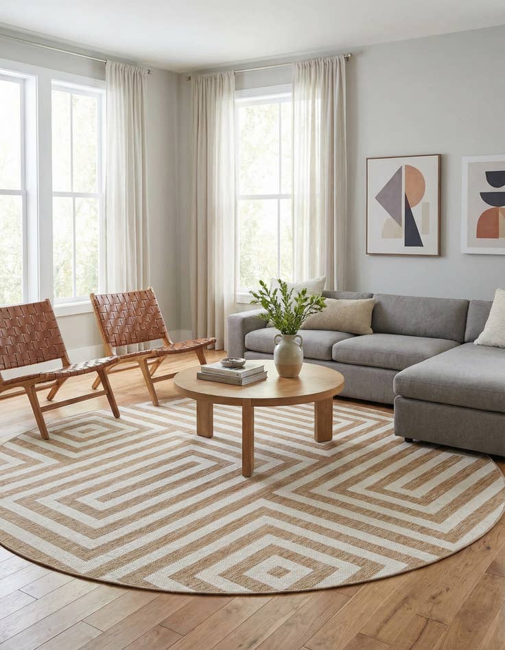 Detail image of 10' x 10'  Washable Modern Indoor / Outdoor Round Rug