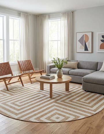Taupe Easy-Clean Modern Indoor / Outdoor Round Rug