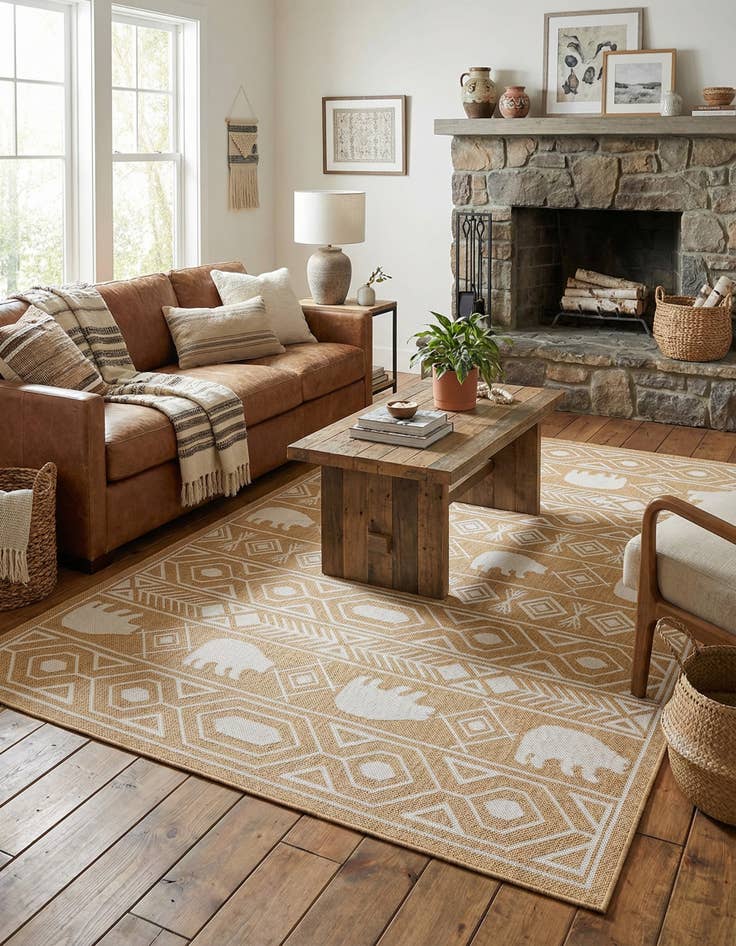 Detail image of 5' 3 x 8' Easy-Clean Southwestern Indoor / Outdoor Rug