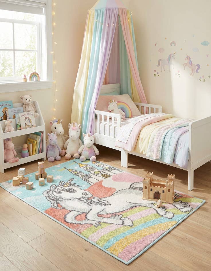 Detail image of 2' 2 x 3' Unicorn Whimsy Kids Rug