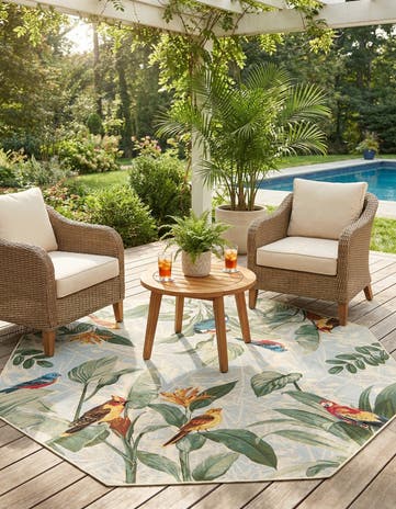 7' 10 x 7' 10 Easy-Clean Botanical Indoor / Outdoor Octagon Rug