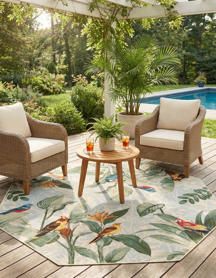 7' 10 x 7' 10 Easy-Clean Botanical Indoor / Outd...