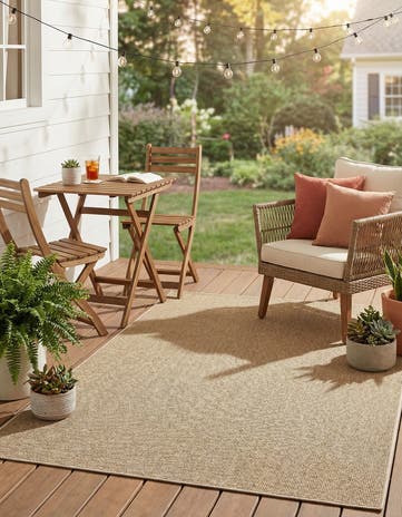 Beige Easy-Clean Solid Indoor / Outdoor Rug