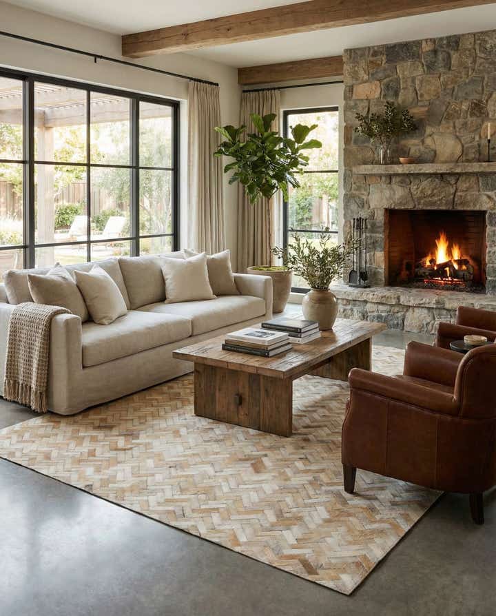 5' 3 x 7' 6 Cowhide Leather Rug