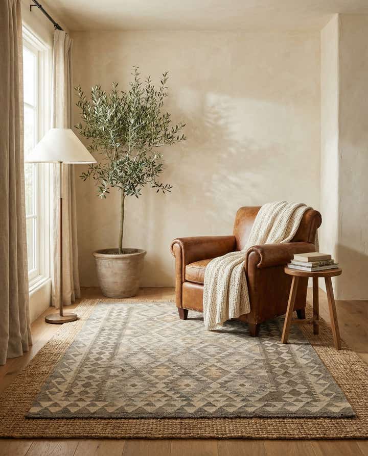 4' 5 x 5' 10 Hand Woven Kilim Maymana Wool Rug