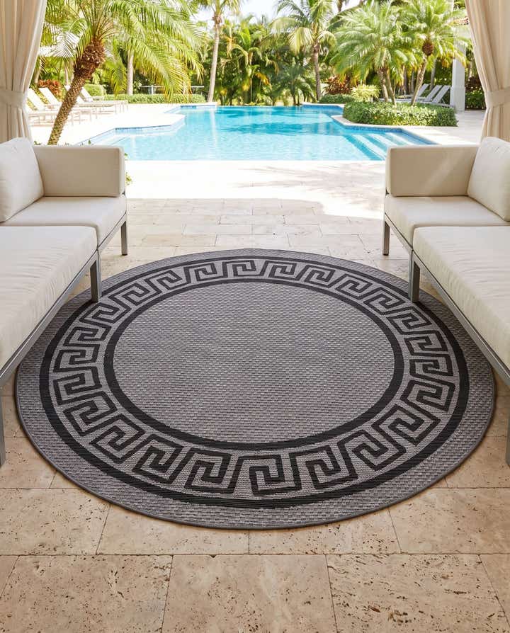 6' x 6' Easy-Clean Border Indoor / Outdoor Round Rug