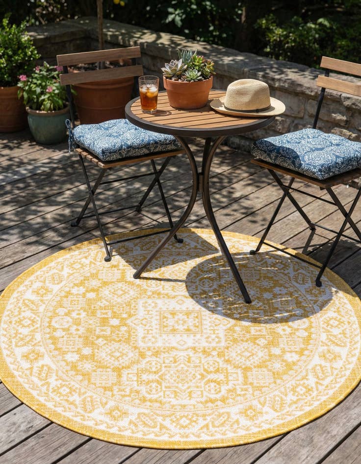 Detail image of  4' x 4'  Washable Aztec Indoor / Outdoor Round Rug