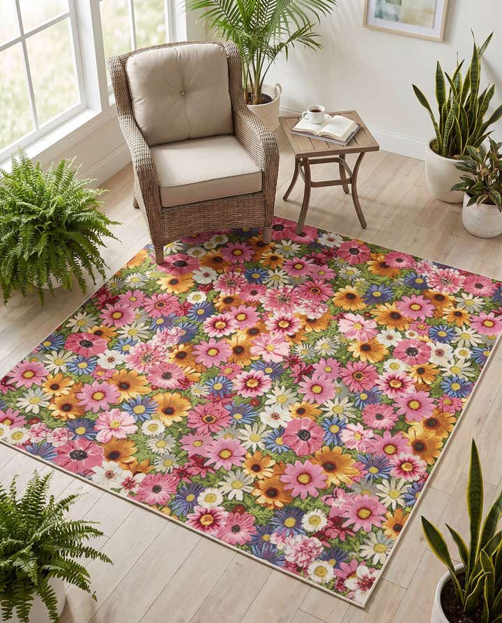 6' x 6' Easy-Clean Botanical Indoor / Outdoor Square Rug