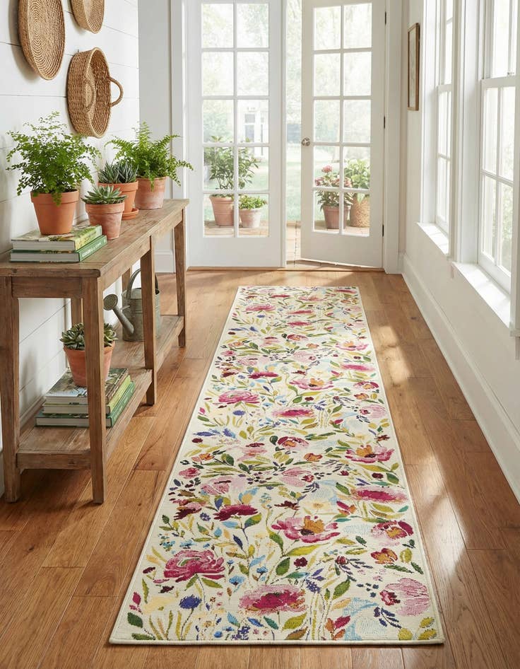 Detail image of  2' 7 x 12'  Washable Botanical Indoor / Outdoor Runner Rug