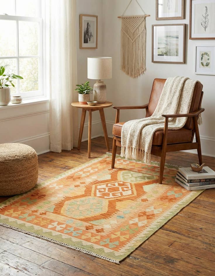 Detail image of 3' 3 x 5'  Hand Woven Kilim Waziri Wool Rug