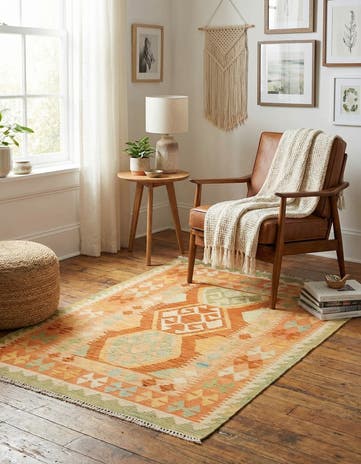 3' 3 x 5' Hand Woven Kilim Waziri Wool Rug