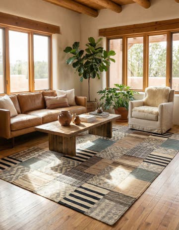 6' 8 x 9' 9 Hand Woven Kilim Patchwork Wool Rug