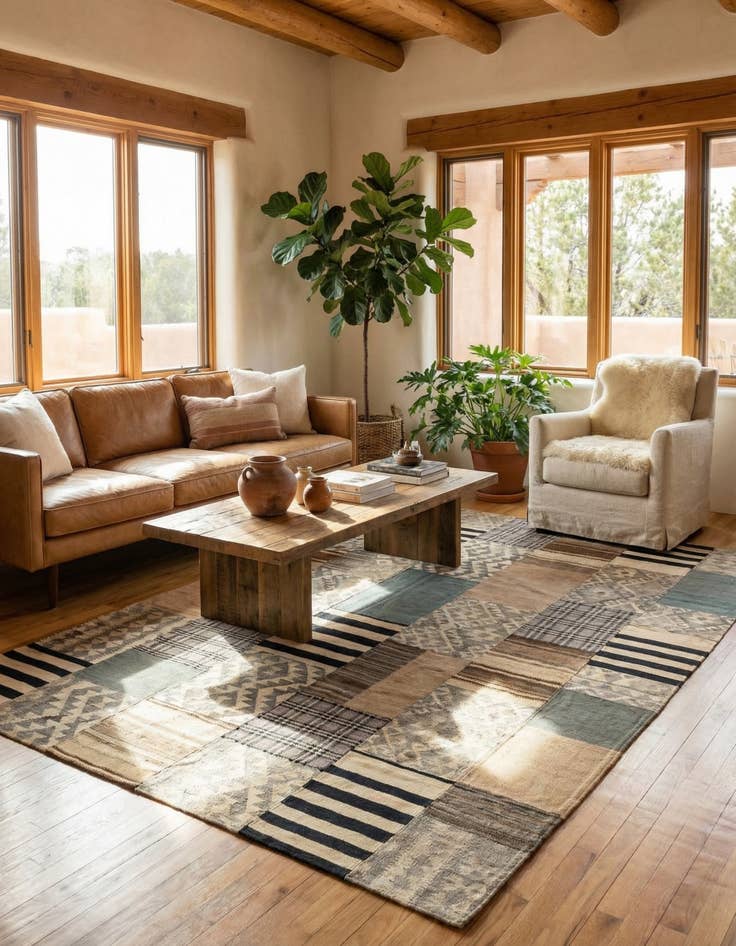 Detail image of  6' 8 x 9' 9  Hand Woven Kilim Patchwork Wool Rug