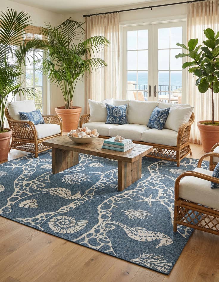 Detail image of  12' x 12'  Washable Coastal Indoor / Outdoor Square Rug