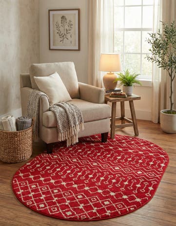 Burgundy Red Moroccan Trellis Oval Rug