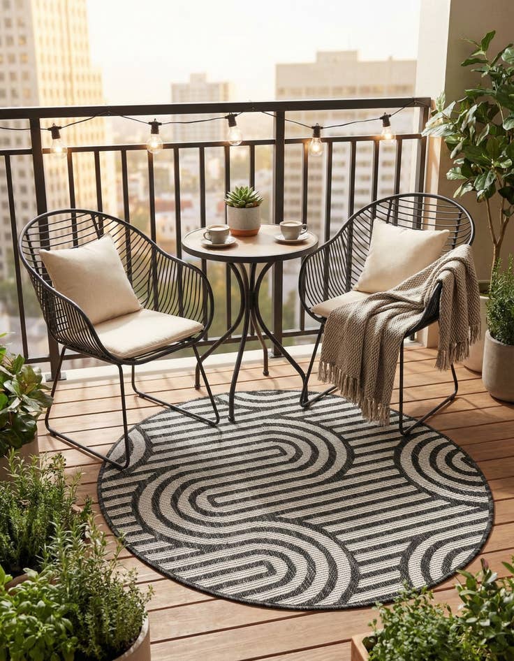 Detail image of 3' x 3'  Washable Modern Indoor / Outdoor Round Rug