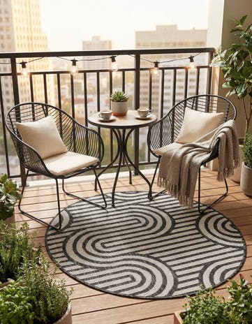 Black and White Easy-Clean Modern Indoor / Outdoor Round Rug