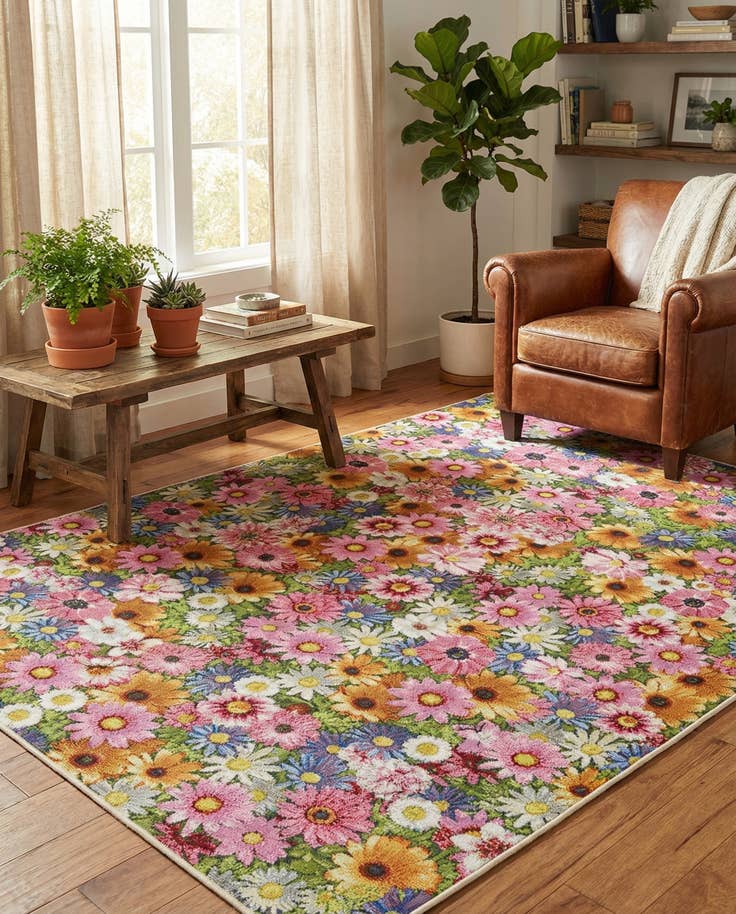 Detail image of 5' x 7' Easy-Clean Botanical Indoor / Outdoor Rug