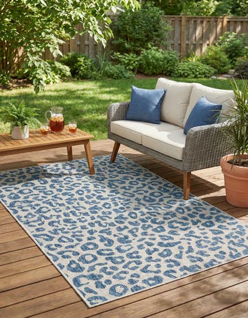 Blue Easy-Clean Safari Indoor / Outdoor Rug