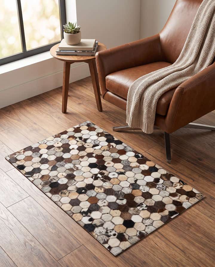 2' x 3' 1 Cowhide Leather Rug