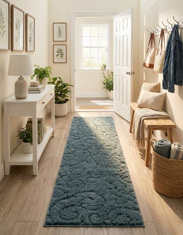 Blue Floral Shag Runner Rug