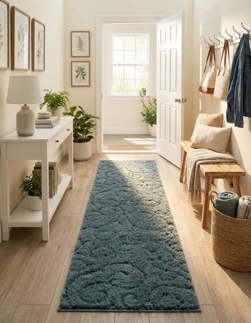 Blue Floral Shag Runner Rug