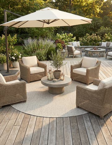 Light Gray Easy-Clean Solid Indoor / Outdoor Round Rug