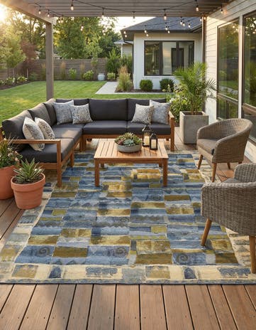 Blue Easy-Clean Modern Indoor / Outdoor Rug