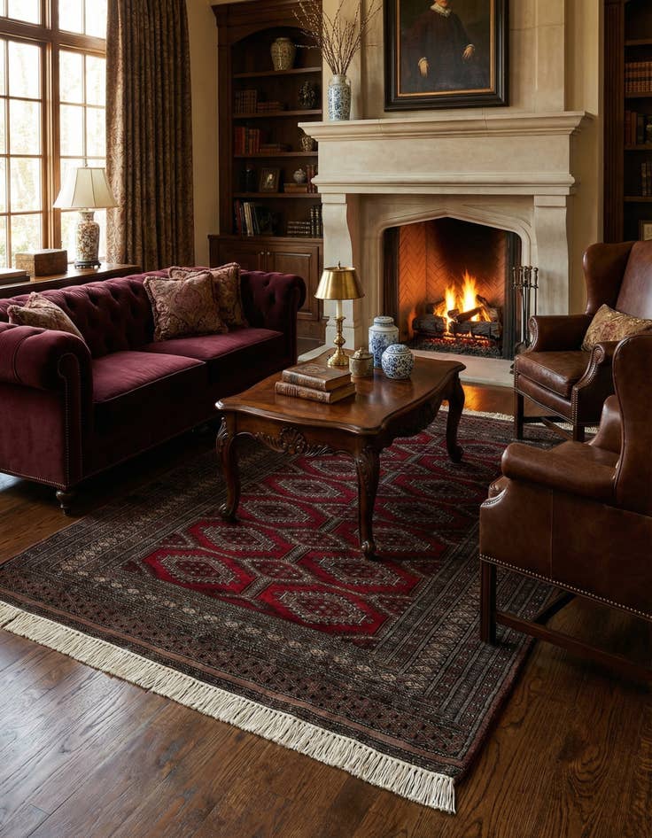 Detail image of 4' 3 x 6' 1  Hand Knotted Bokhara Oriental Wool Rug