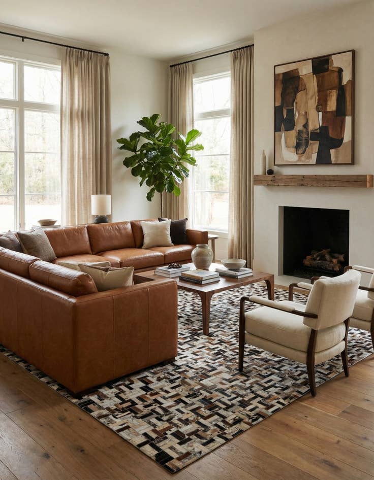 Detail image of  8' 2 x 10' Cowhide Leather Rug